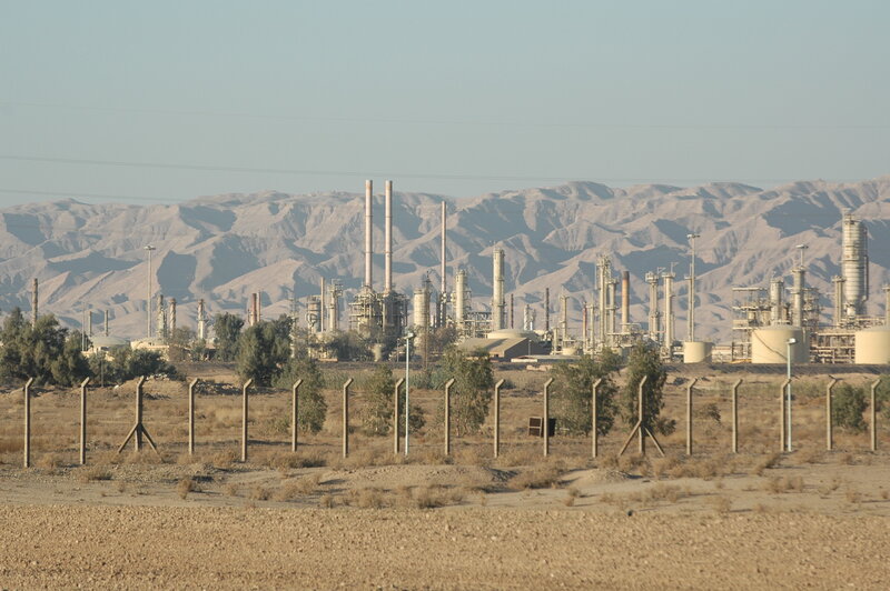 Industrial complex in desert landscape