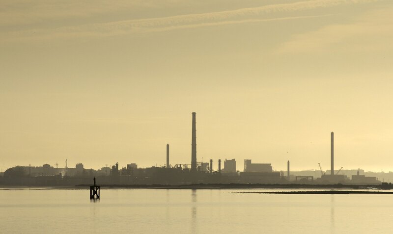 Industrial Complex Silhouette — Yellow