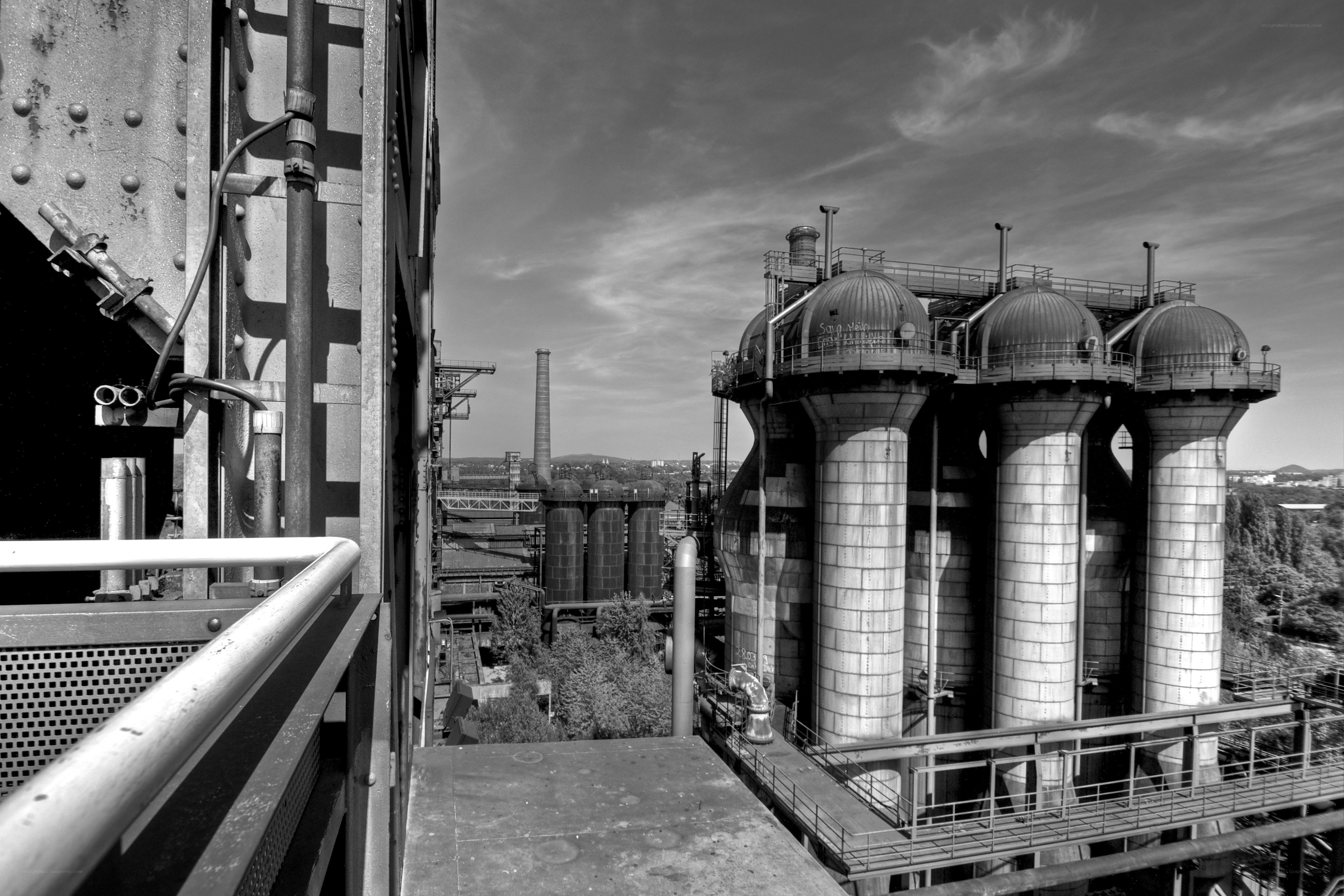 Industrial complex with gas holders