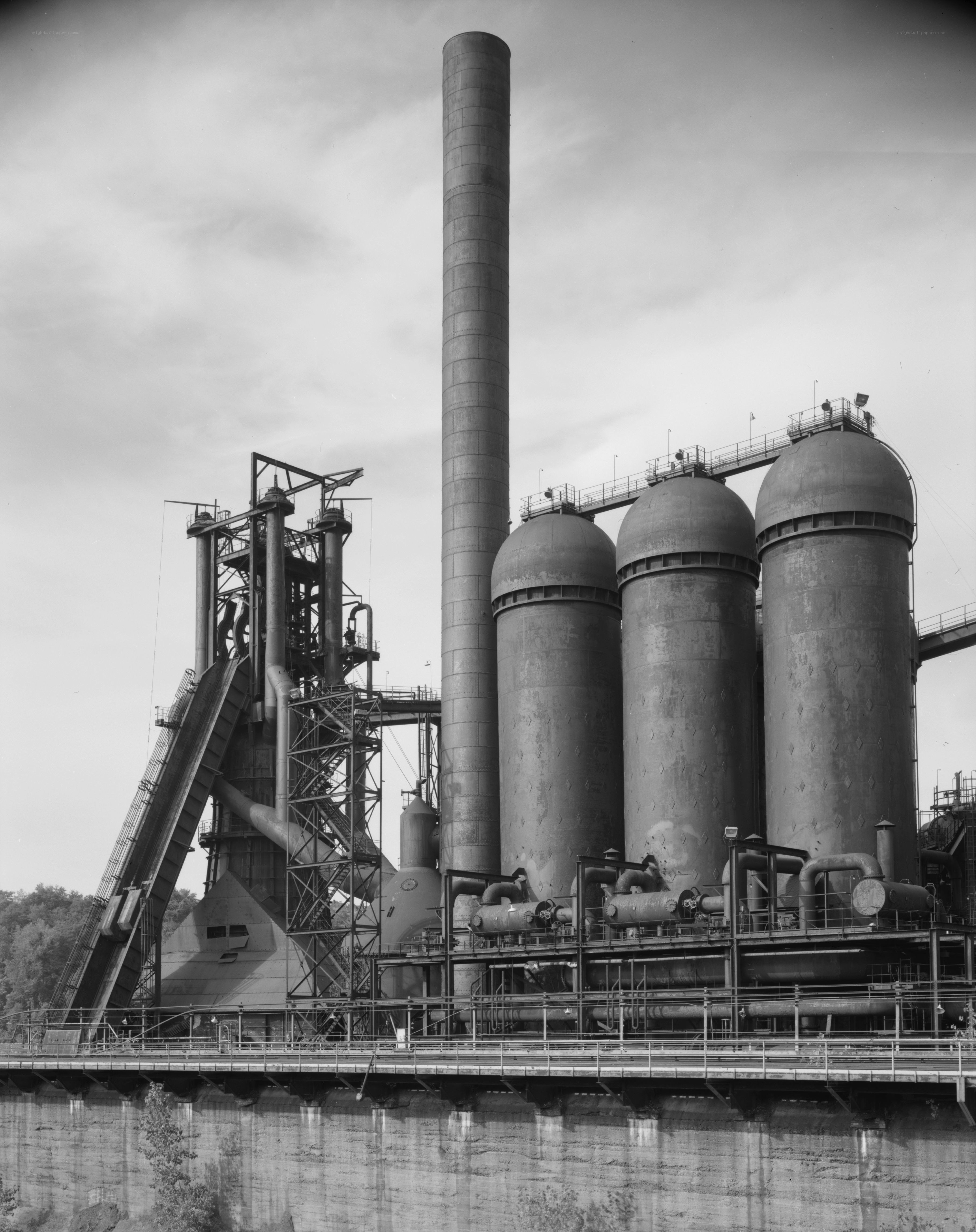 Industrial complex with smokestacks