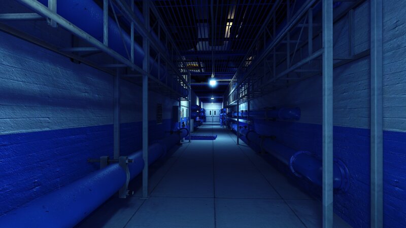 Industrial Corridor — Blue, Dark, Night