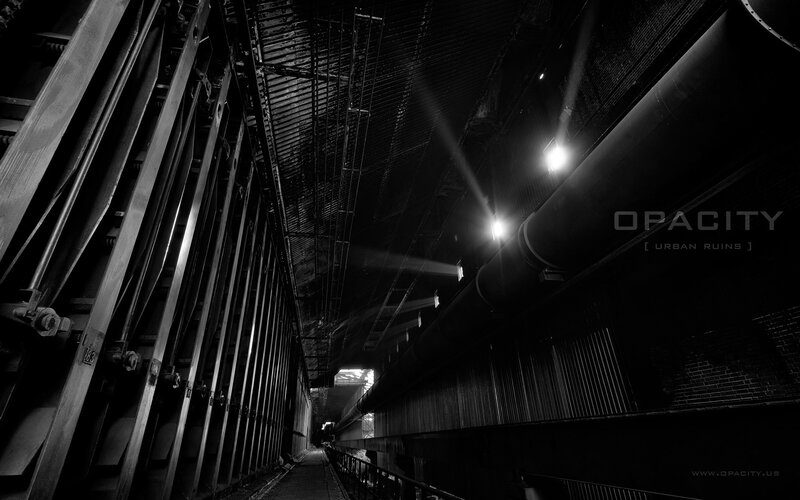 Industrial corridor in urban ruins