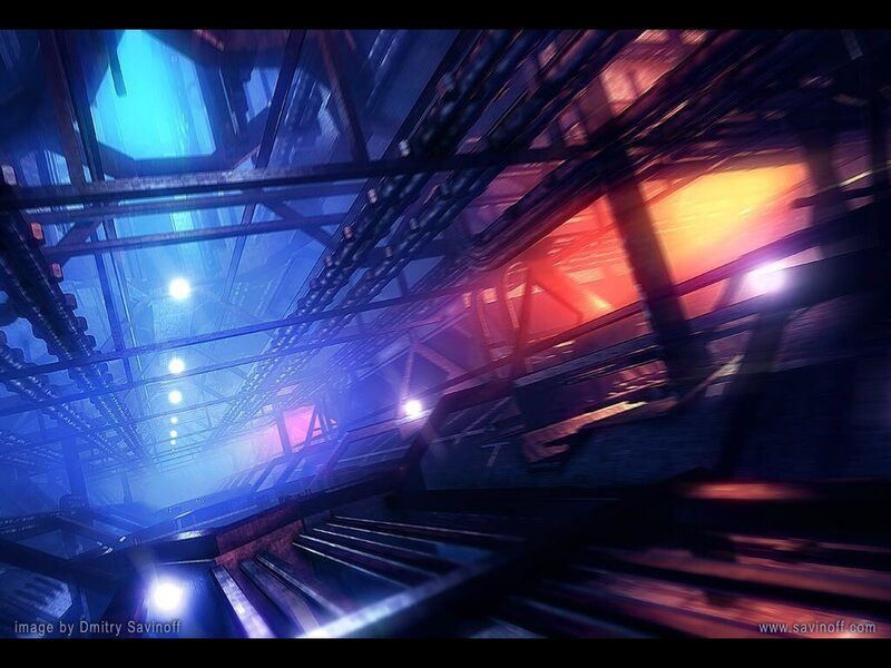 Industrial Corridor Interior — Blue, Dramatic