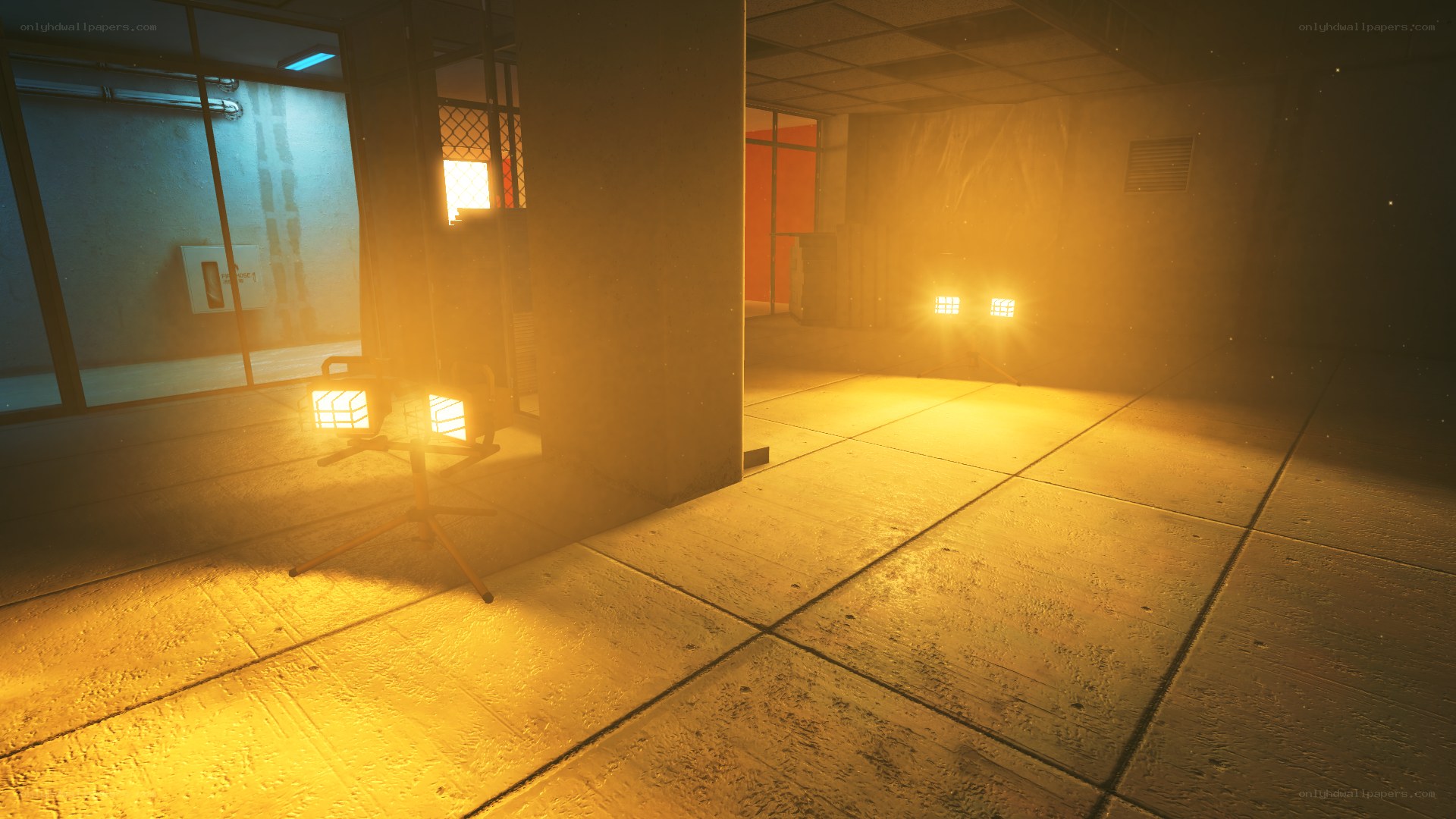 industrial corridor with lamps