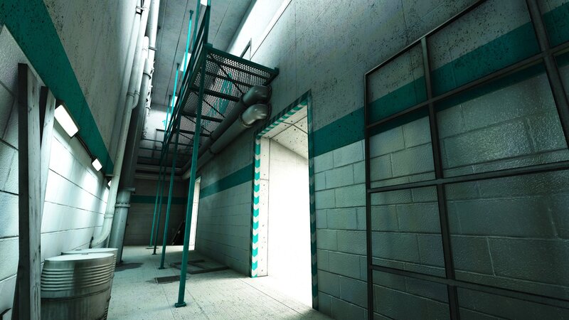 industrial corridor with metal walkway