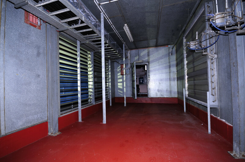 Industrial corridor with red floor