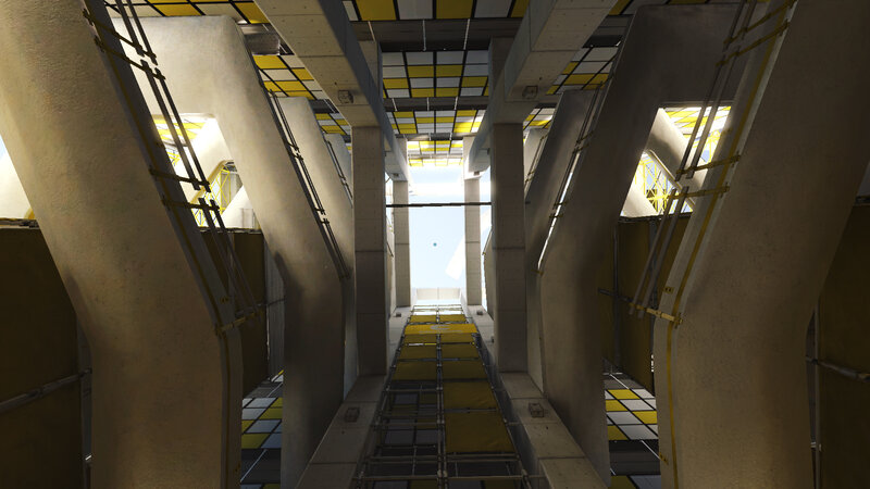industrial corridor with yellow panels