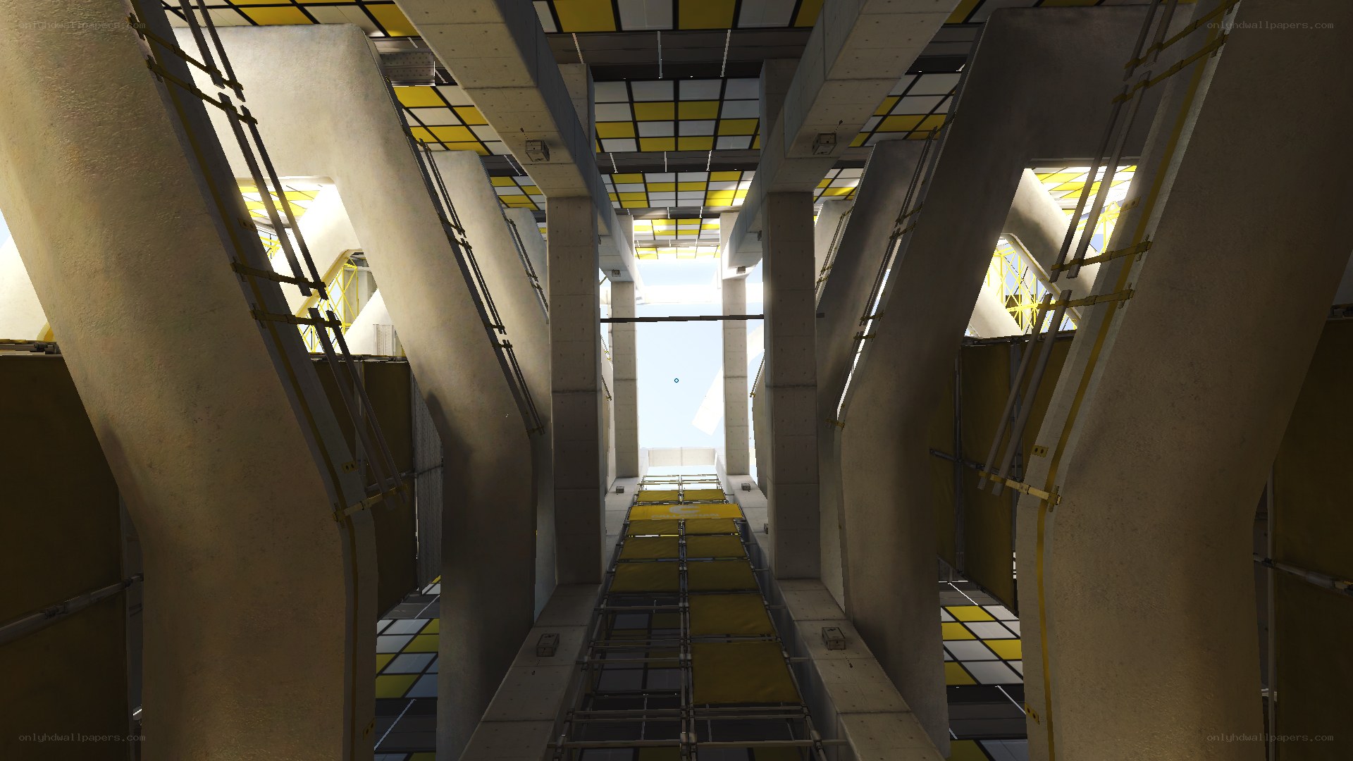 industrial corridor with yellow panels