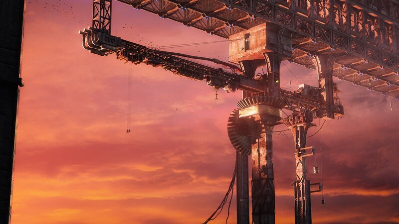 Industrial Crane at Sunset — Orange