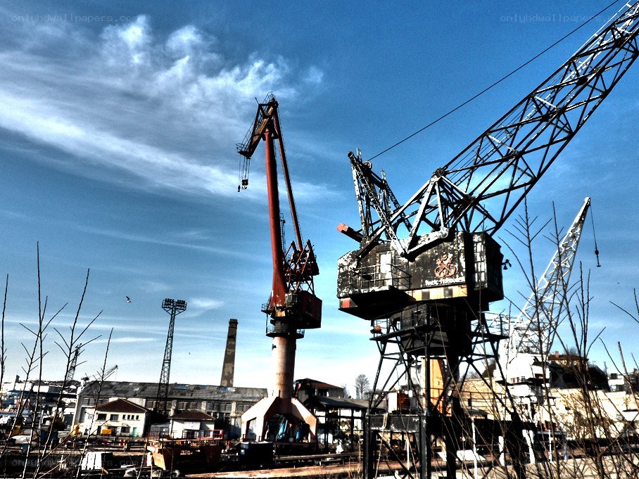 Industrial cranes at a shipyard