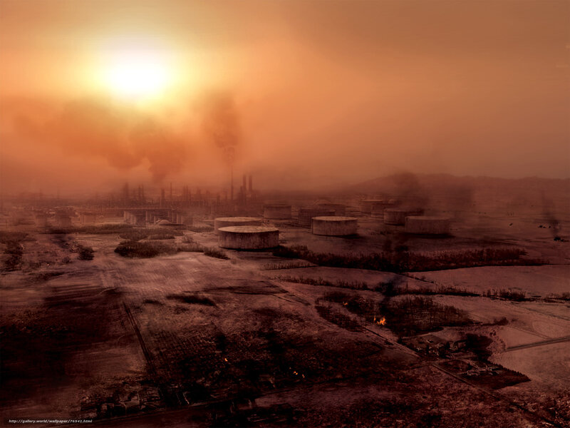 Industrial disaster at sunset