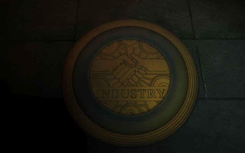 industrial emblem on floor