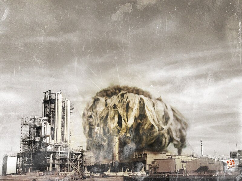 Industrial explosion with monster