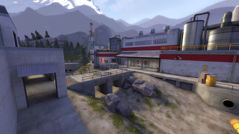 industrial facility with mountains