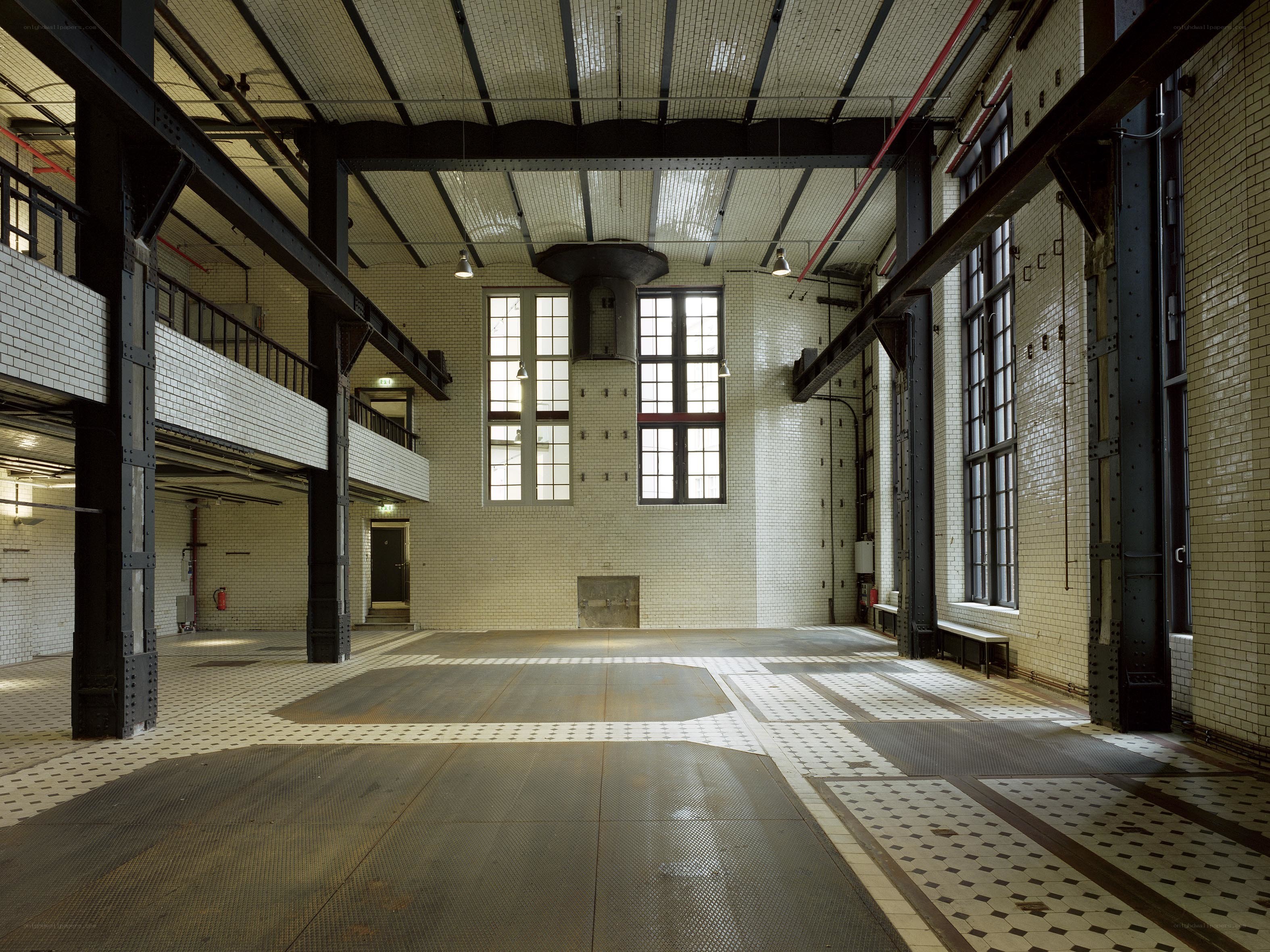 Industrial hall with tiled walls