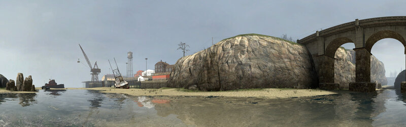 industrial harbor with bridge