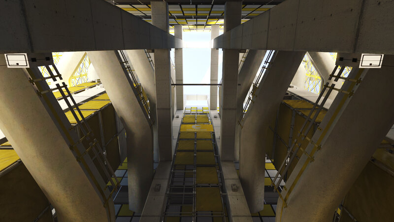 industrial interior with yellow panels