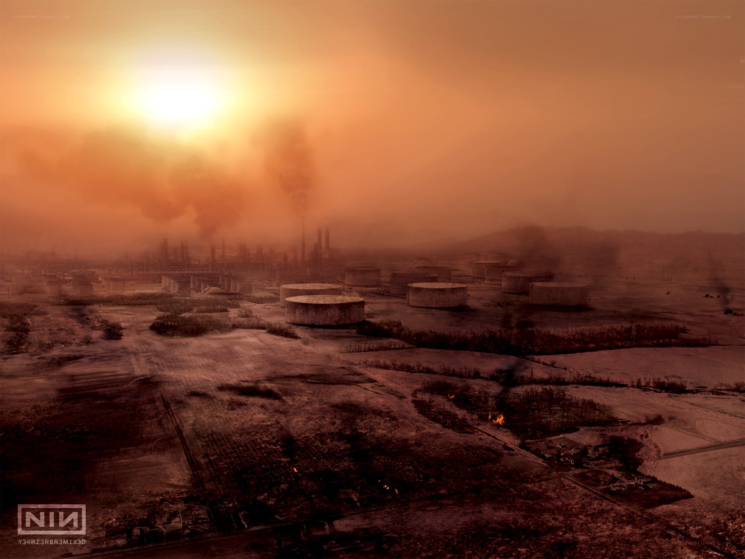 Industrial landscape at sunset
