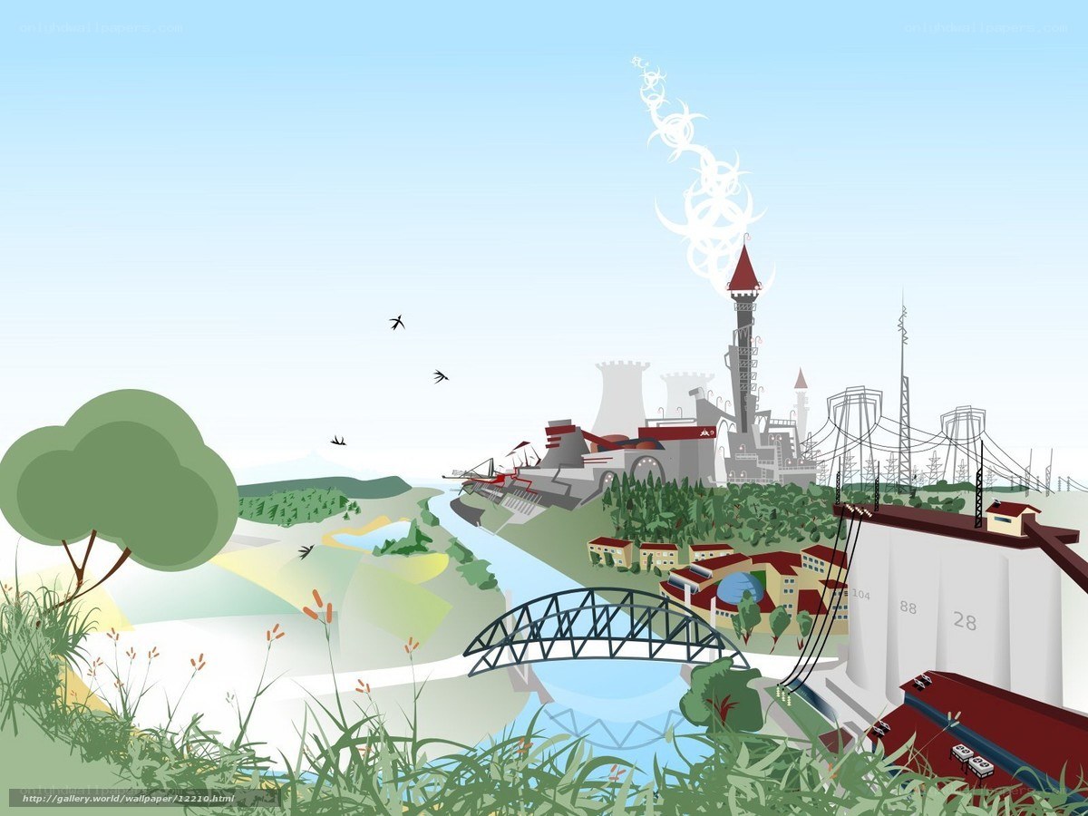 Industrial landscape with power plant