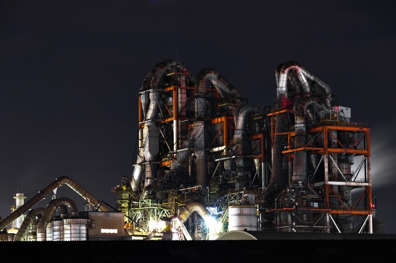 Industrial Plant at Night — Black, Dramatic, Photograph