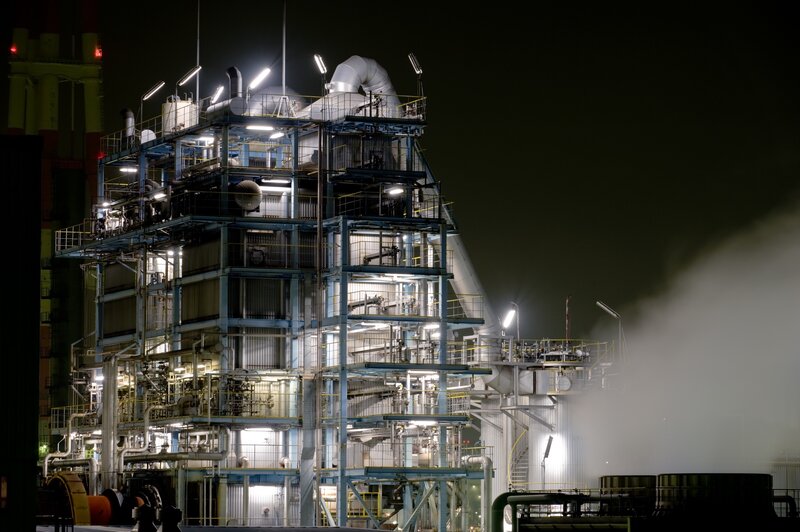 Industrial Plant at Night — Black, Dramatic