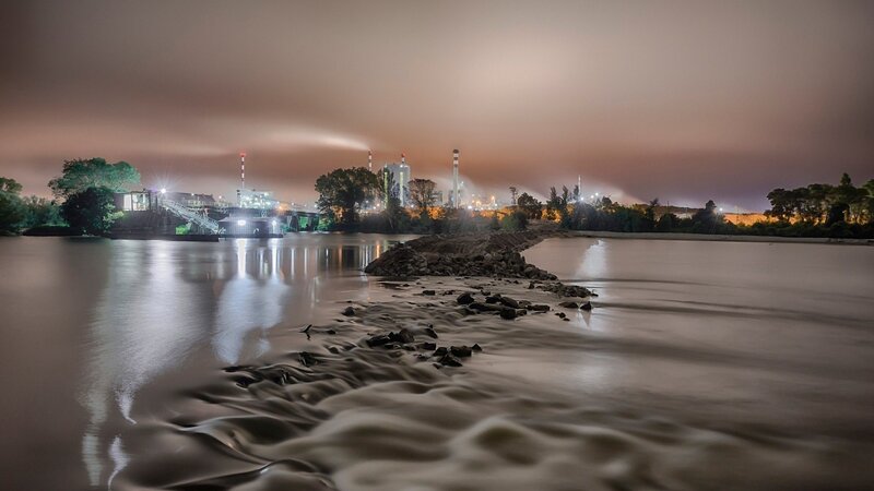 Industrial Plant at Night — Gray
