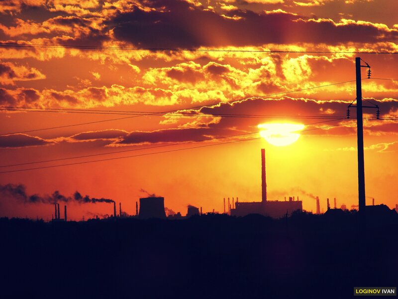 Industrial Plant at Sunset — Orange