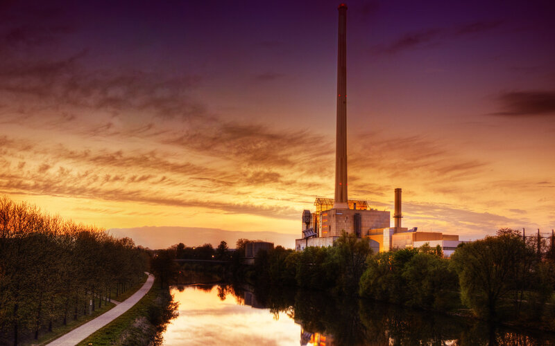 Industrial Plant at Sunset — Purple