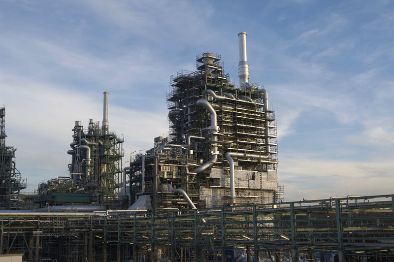 Industrial plant with pipes and towers
