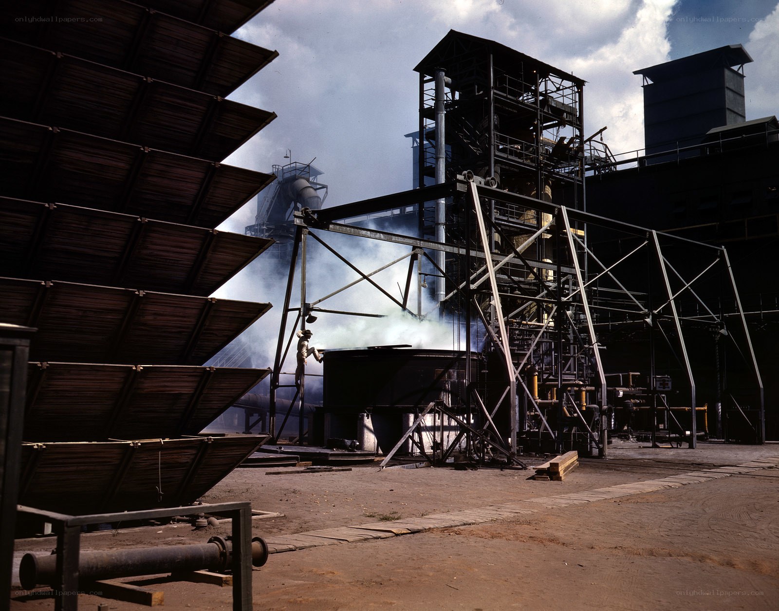 Industrial plant with smoke