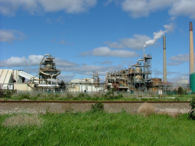industrial plant with smokestacks