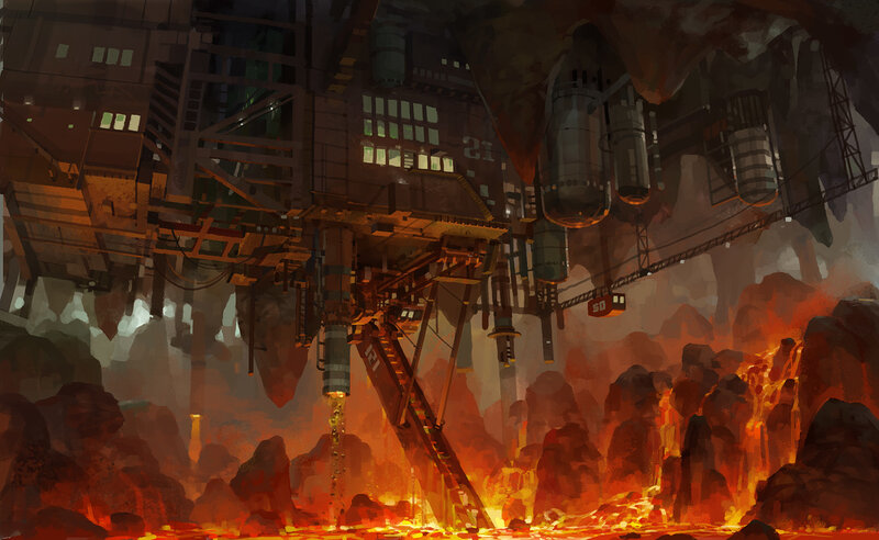 Industrial platform over lava