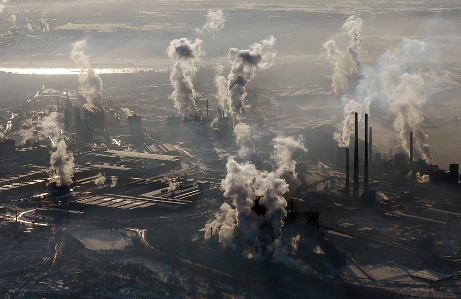 Industrial pollution from aerial view