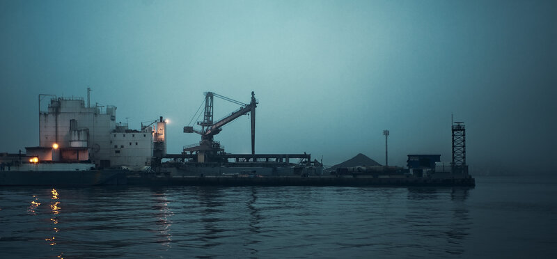 Industrial port at dusk