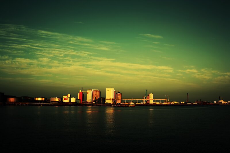 Industrial port at dusk