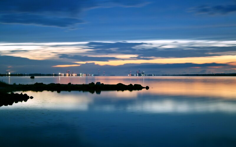 Industrial Port at Dusk — Blue, Serene