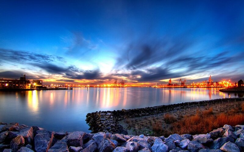 Industrial Port at Dusk — Blue