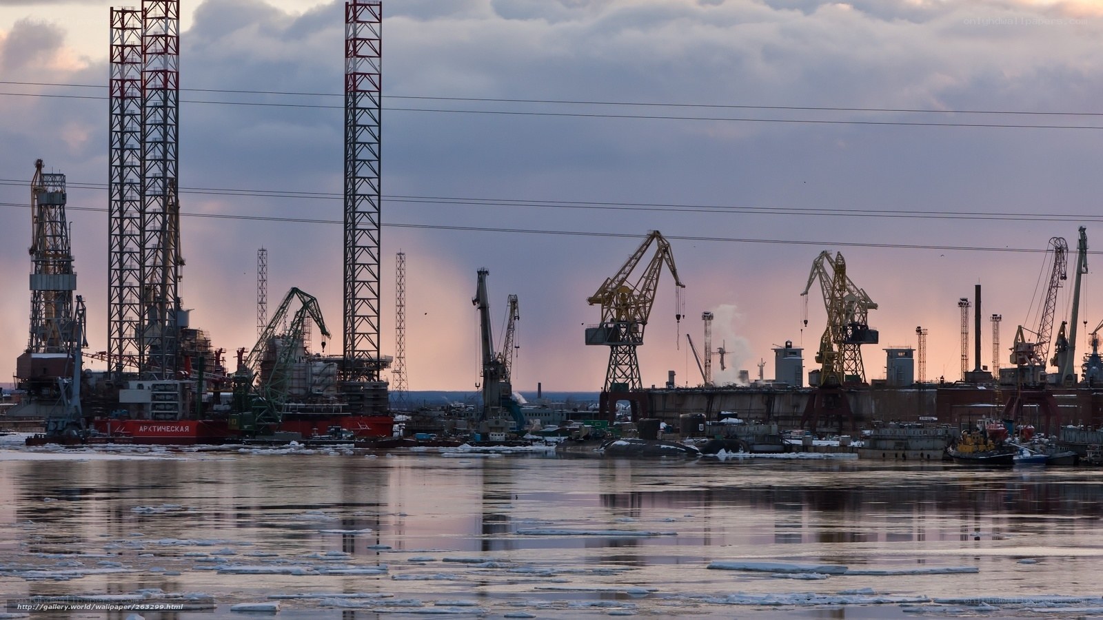 Industrial port at dusk