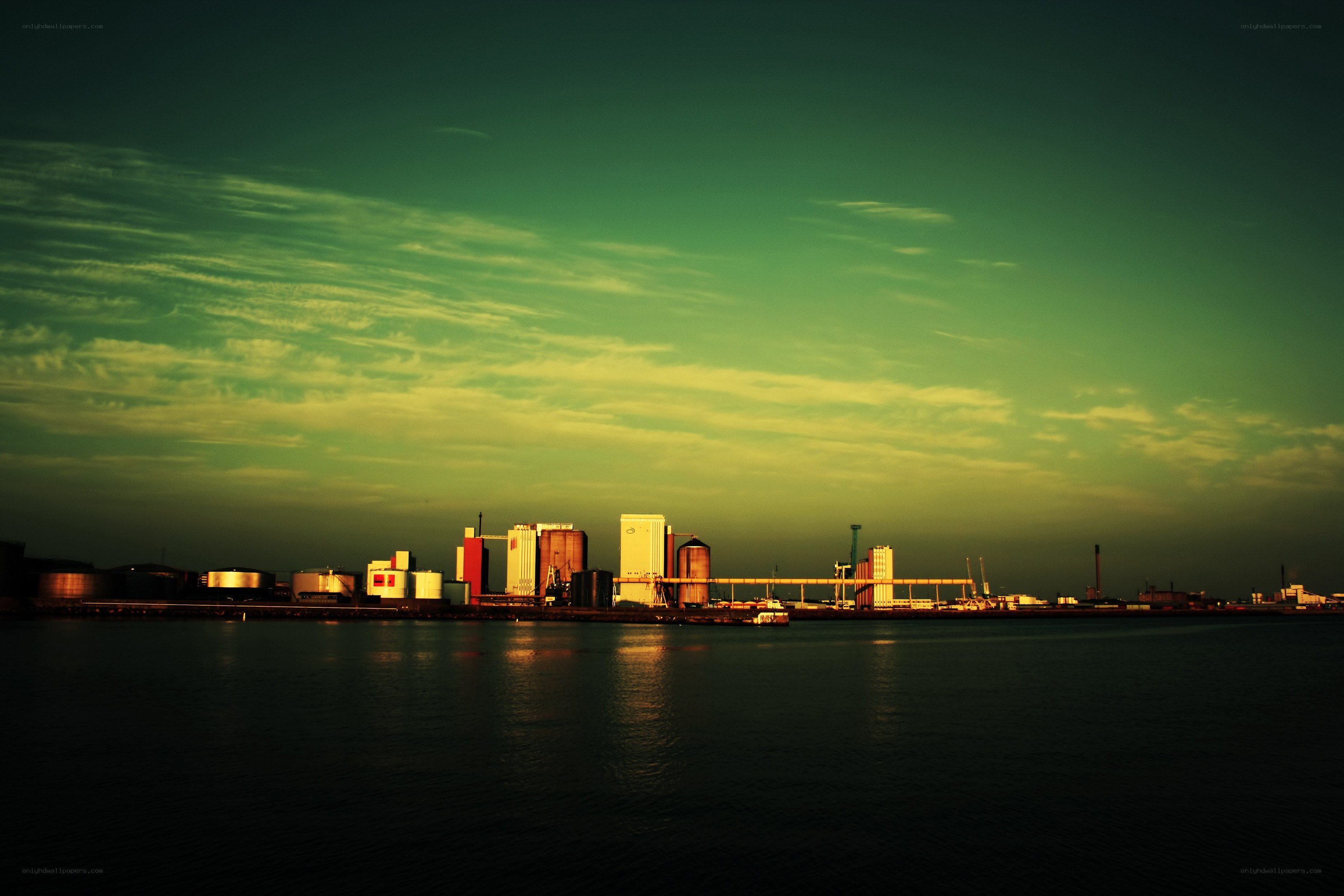 industrial port at sunset