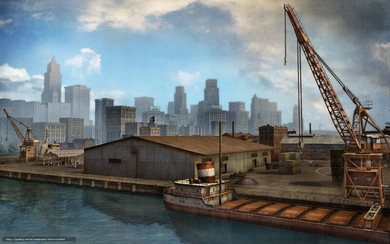 Industrial Port with City Skyline