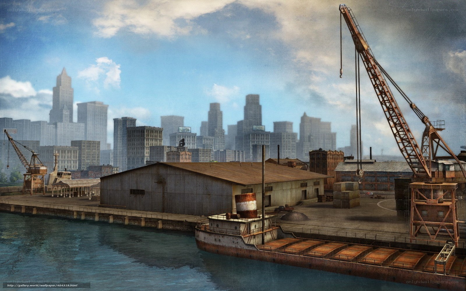 Industrial Port with City Skyline