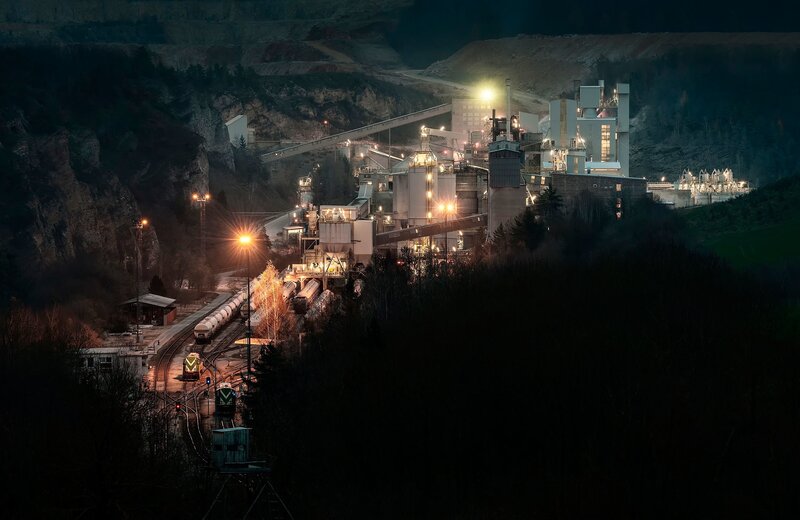 Industrial Quarry at Night