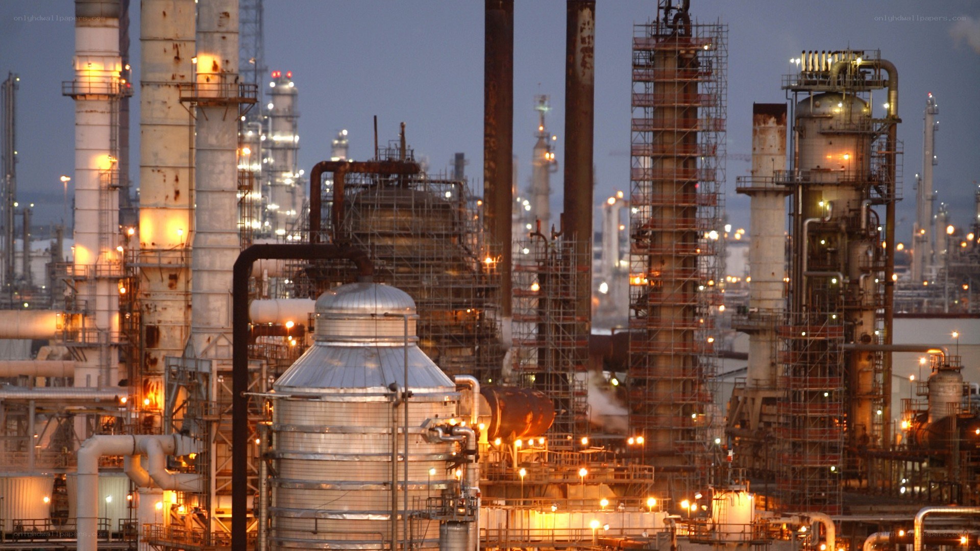 industrial refinery at dusk