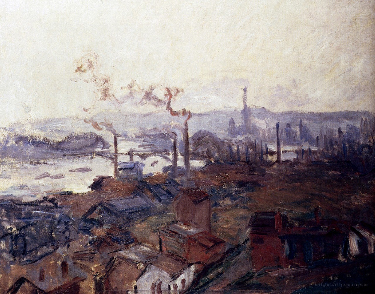 Industrial River Town Scene