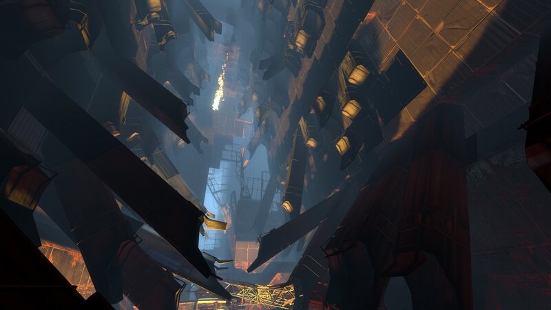 industrial ruin with fire