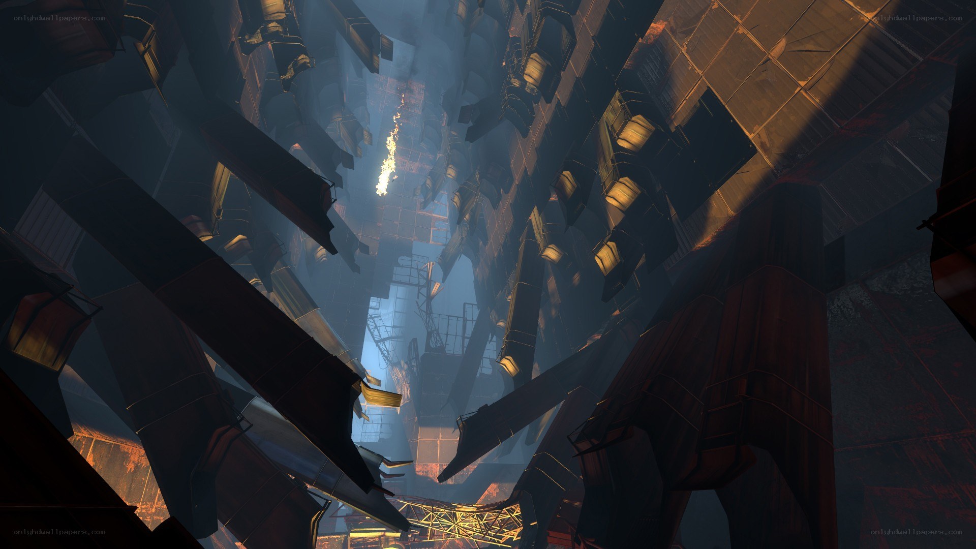 industrial ruin with fire