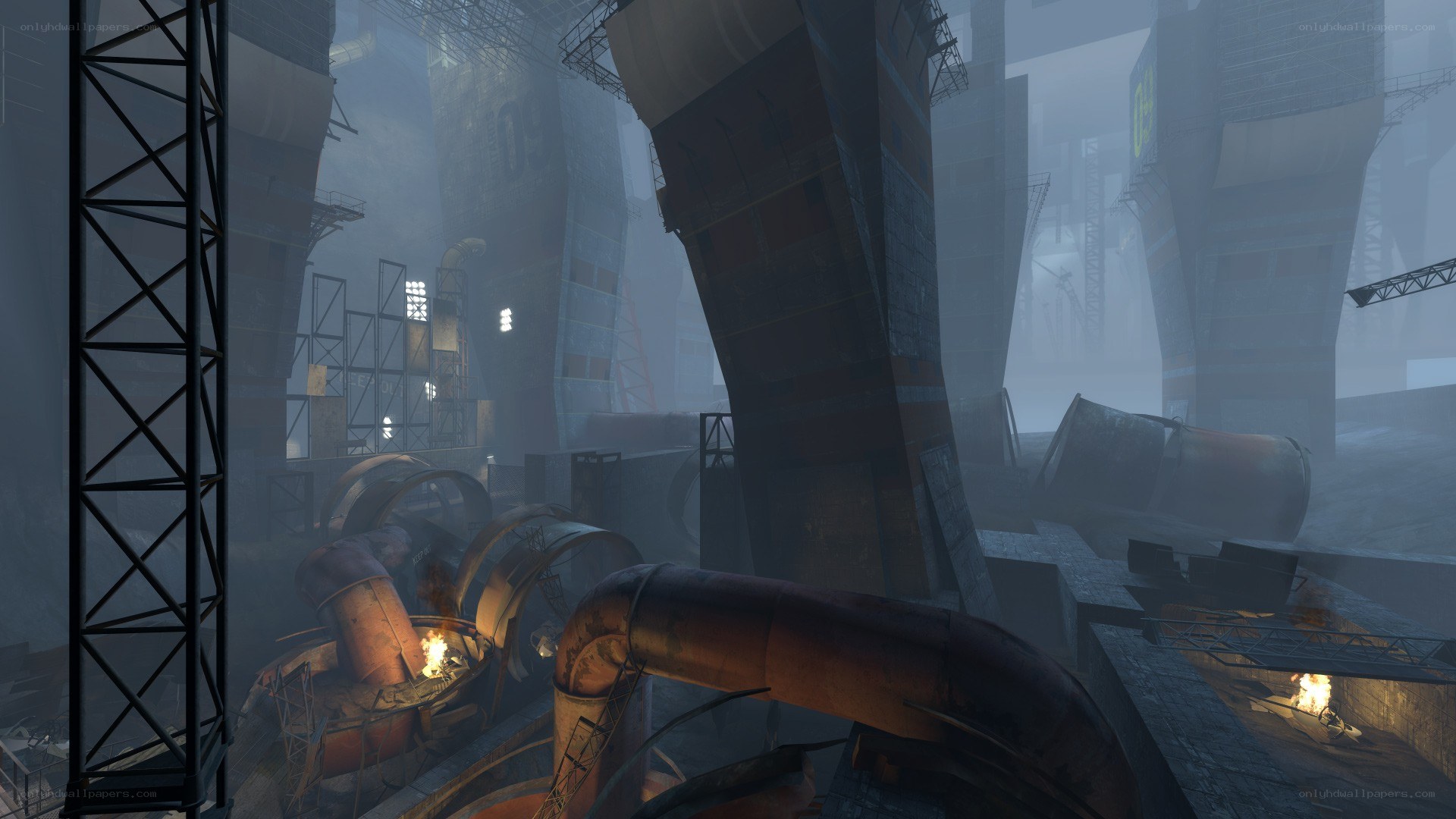 industrial ruin with pipes