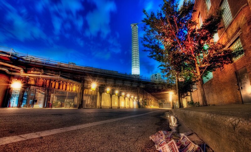 Industrial scene at dusk