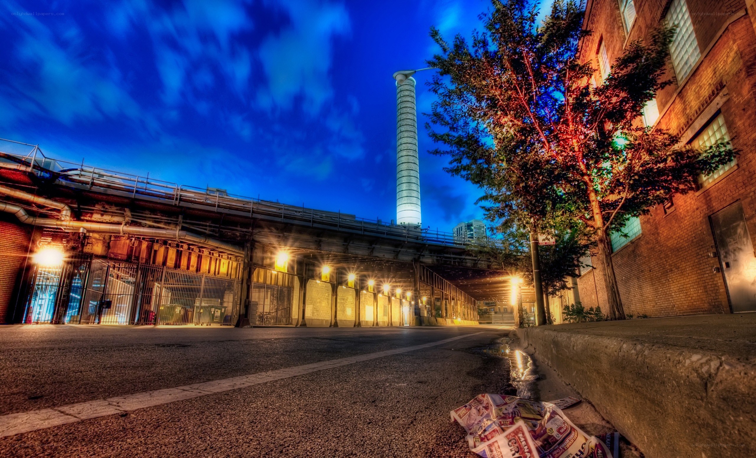 Industrial scene at dusk
