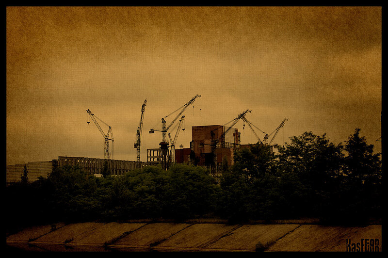 Industrial site with cranes